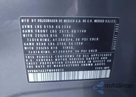 2023 Volkswagen Tiguan 2.0T Se from USA, damaged, VIN 3VVNB7AX2PM066613